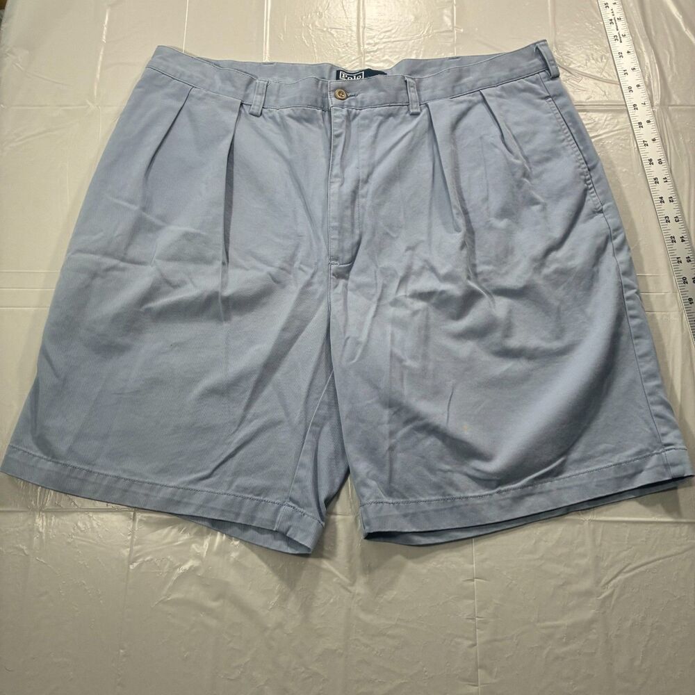 VTG Polo Ralph Lauren Tyler Short 40 Mens Shorts Light Blue Pleated Cotton Chino